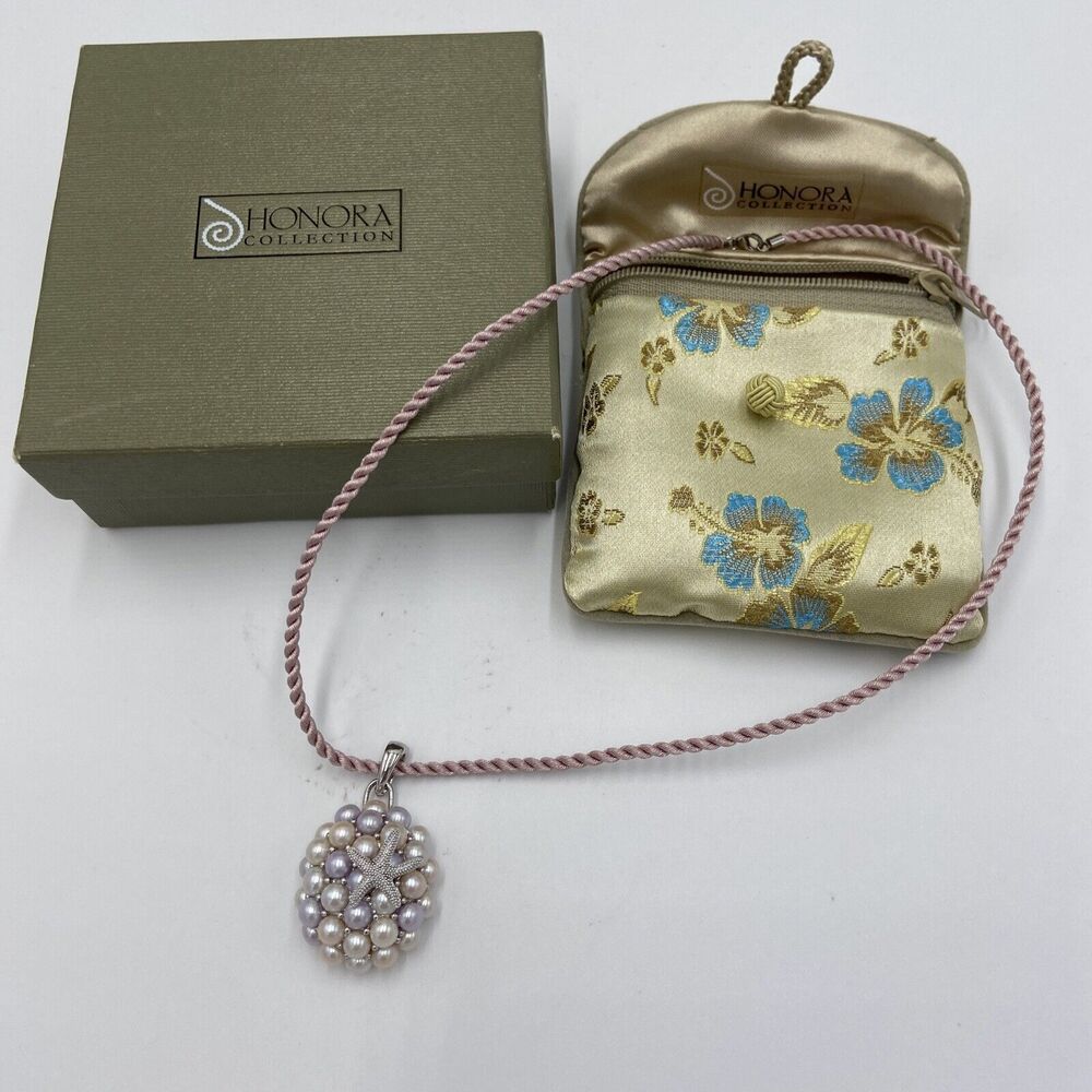 Honora Sterling Silver 925 Pink Pearl Cluster Starfish Pendant On Rope Necklace
